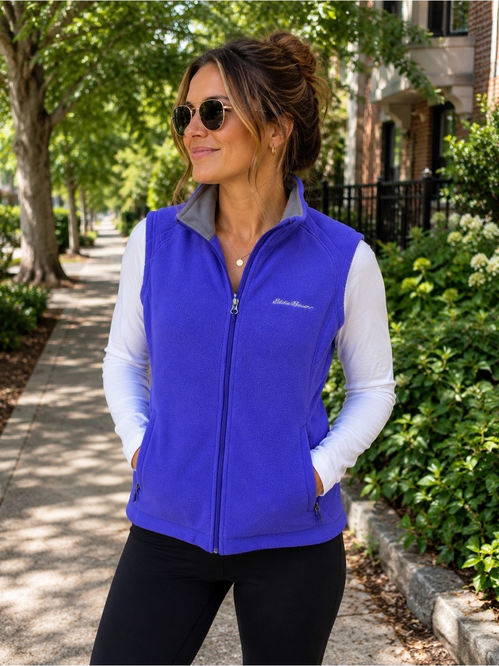 Eddie Bauer Women’s Purple Fleece Vest Full Zip Large Outdoor Layer